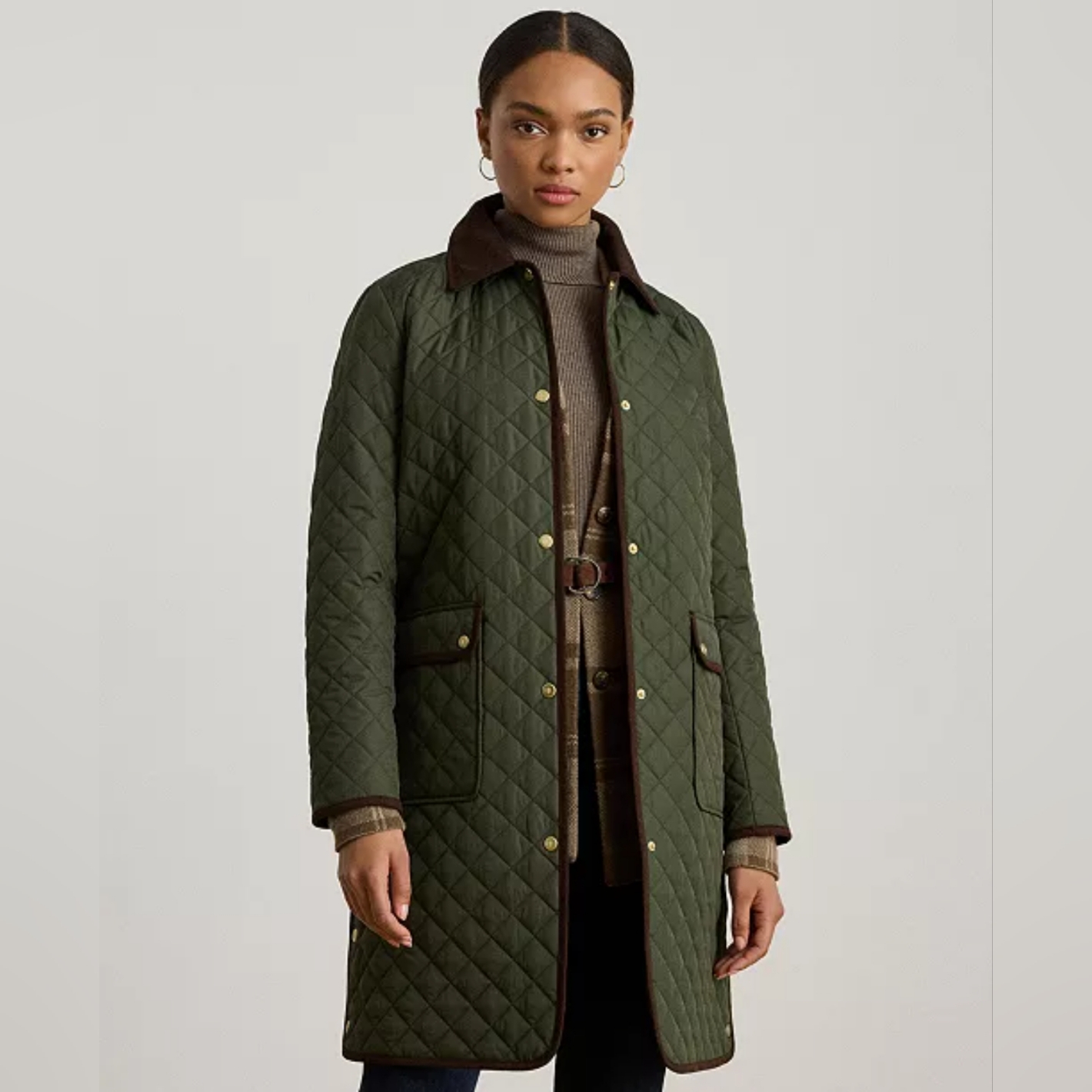Lauren Ralph Lauren Quilted Coat Dark Olive Green Litchfield Loden Plus Size Xxl